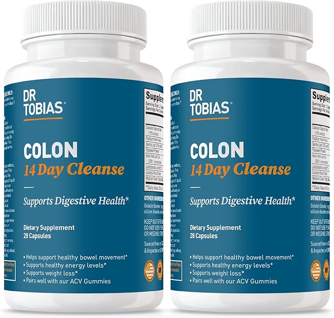 Dr. Tobias Colon Cleanse - Constipation Relief &amp Gut Health Support for Women &amp Men | 14 Day Colon Cleanser for a Gentle Colon Detox &amp Gut Flush - 2 Bottles of 28 Capsules