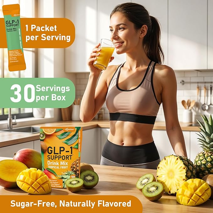 GLP-1 Support Drink Mix Powder - Women Men Weight Loss Support Natural Appetite Suppressant &amp Metabolic Booster - Daily GLP1 Support for Fat Burn Cravings Control Gut Health Fiber Supplement