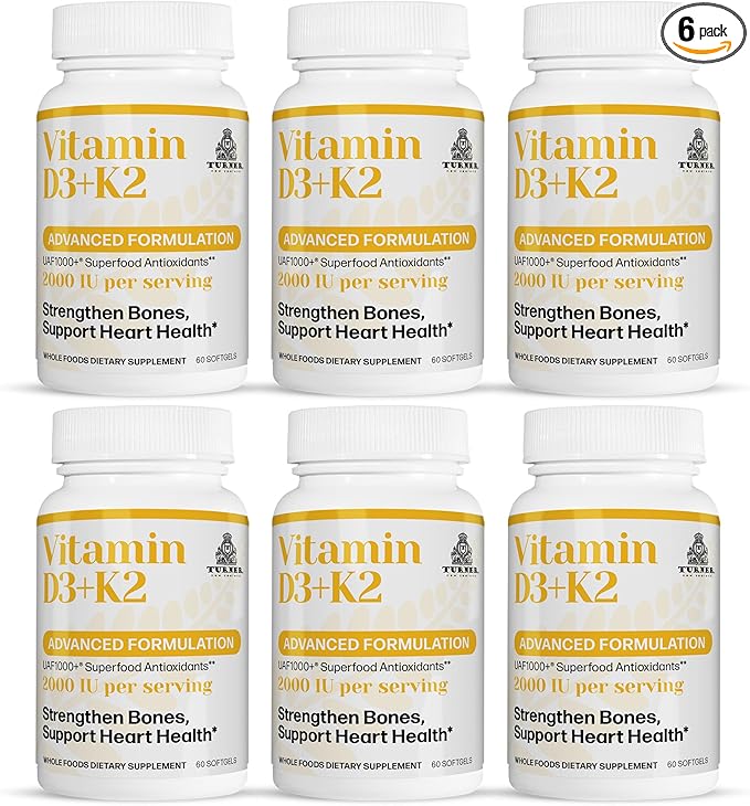 TURNER Vitamin D3 and K2 Caps High Potency D3 2000IU and K2 (MK7) 80mcg Unique VIT D3 from 100% New Zealand Sheep's Wool Lanolin. Cardiovascular Support &amp Bone Health 360 Softgels 6 Month Suppl