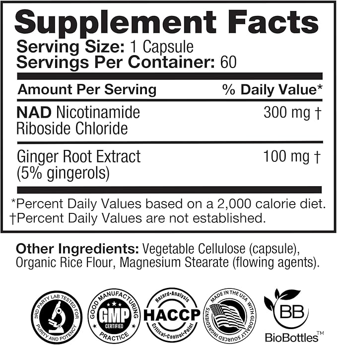 Feelgood Company NAD+ Supplement - Anti-Aging &amp Cellular Energy Support - Supports Energy Cognitive Function &amp Cellular Health - 60 Capsules - NAD+ Precursor