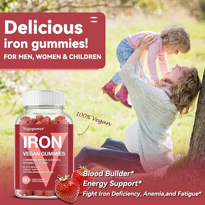 Iron Gummies Supplements for Kids &amp Women - Multivitamin with Iron for Blood Healthy Great Tasting Vitamins Gummy with Vitamin C for Max Absorption - Strawberry (3 Packs)