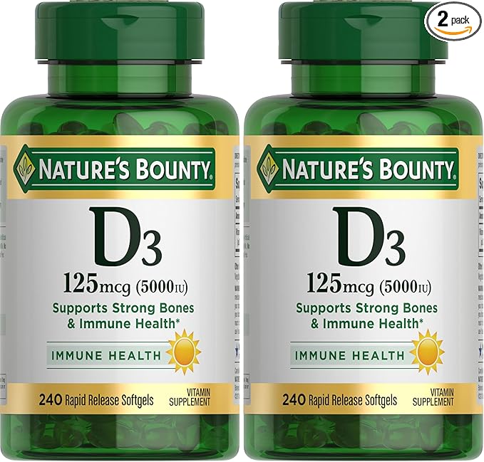 Nature's Bounty Vitamin D3 5000 IU Softgels Rapid Release Immune Support Vitamin D Supplements 240 Ct (Pack of 2)