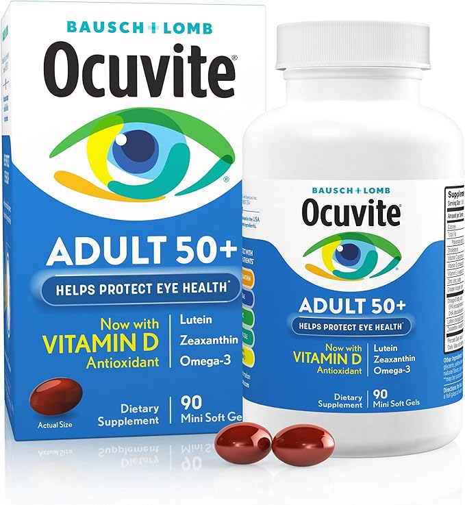 Ocuvite 50+ Eye Vitamin &amp Mineral Supplement Multivitamin for Vision &amp Ocular Health with Omega-3 Zinc Vitamins C &amp E Lutein &amp Zeaxanthin Zinc Supplements for Women and Men 90 So