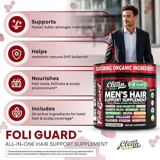 Hair Growth Supplement For Men | Biotin Hair Vitamins Collagen Pumpkin Seed Saw Palmetto Iron Ginseng Bamboo Silica Rosemary Peppermint Keratin Selenium Iodine Flaxseed Horsetail Vitamin A C D3 E B12