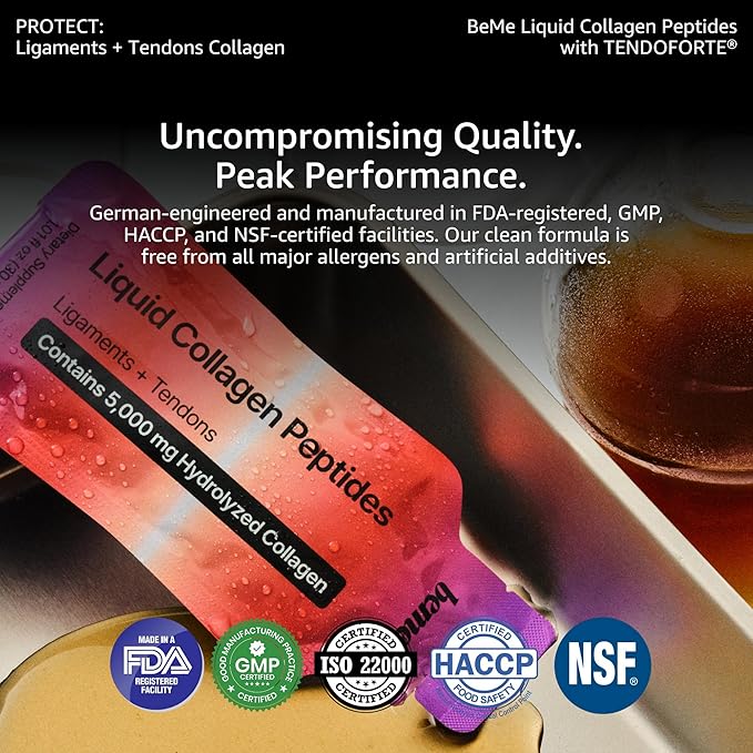 BeMe Tendon and Ligament Supplements - 5000mg TENDOFORTE Collagen Peptides for Tendon Repair Supplement and Ligament Repair - 15 Liquid Grapefruit Sachets