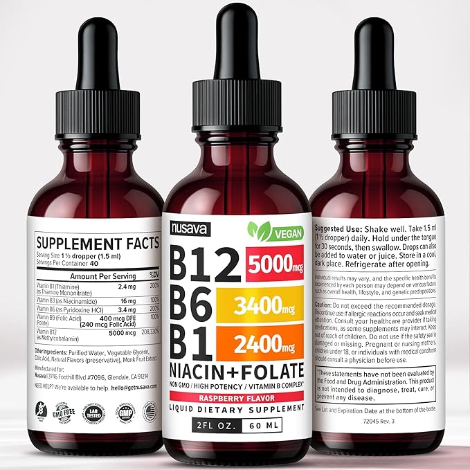 (2 Pack) Vitamin B12 and B6 Liquid Drops B12 Sublingual Vitamin B Complex - B 12 Vitamin 5000mcg - B12 Methylcobalamin for Energy Brain and Heart Support with 27200 mcg Raspberry 80 Servings
