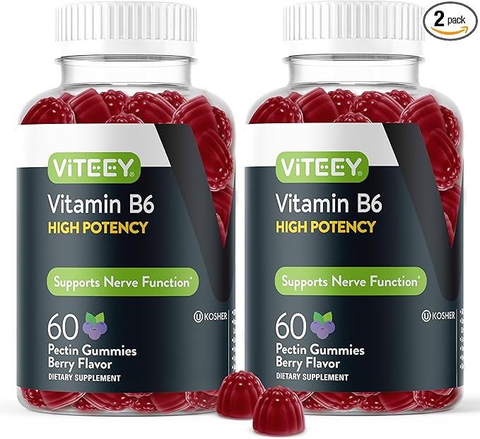Viteey Vitamin B6 Gummies - Energy Nerve &amp Mood Support - B6 Vitamins 100mg - Vegan Gluten Free GMO Free - 120 Count