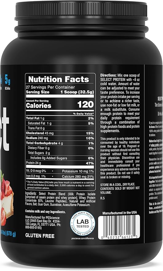 PEScience Select Protein Powder Whey and Casein Blend Gluten Free Low Carb Protein Powder for Women and Men Low Calorie Keto Friendly - Strawberry Cheesecake 27 Servings