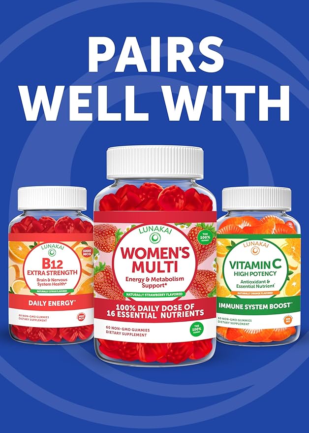 Lunakai USA Made Vegan Energy Gummies – Daily Energy Supplements – 3000mcg Vitamin B12 Gummies for Women &amp Men – for Home or On‑the‑Go Use 60ct