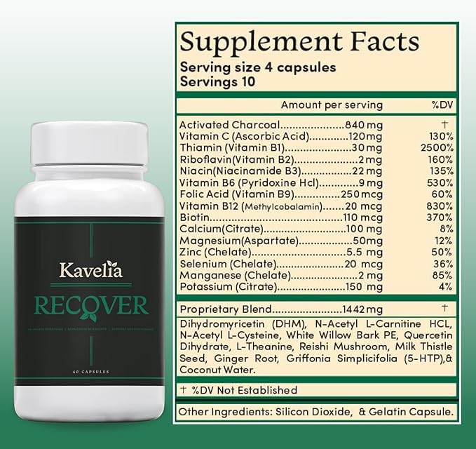 Recovery - Pre &amp Post Drinking Aid Liver Support Hydration Electrolytes with Dihydromyricetin DHM Milk Thistle Vitamin B Willow Bark Quercetin - 10 Servings