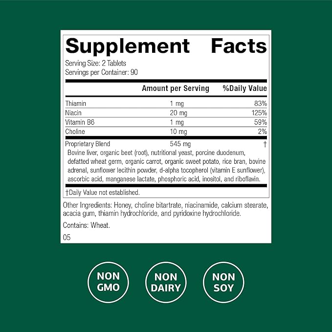 Standard Process Cataplex B - Nervous System &amp Heart Health Supplement - Contains B Vitamins for Energy Support - Supports Energy Metabolism - Non-Dairy &amp Non-Soy - 180 Tablets (90 Servings)