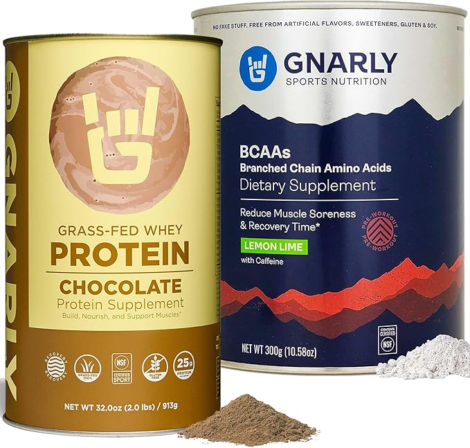 Gnarly Nutrition Gnarly Whey Grass-Fed Protein Supplement Chocolate (32.0oz) BCAAs Lemon Lime (10.58oz)