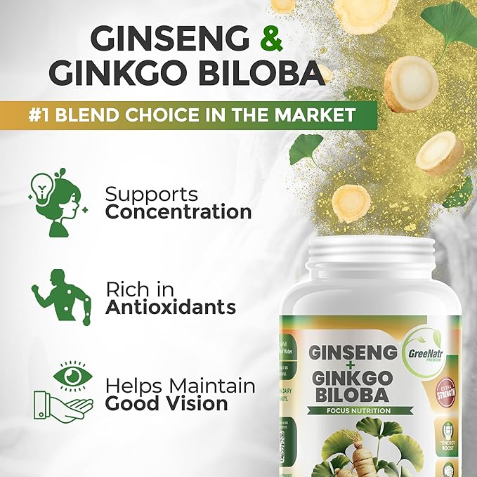 2-Pack Ginseng &amp Ginkgo Biloba Plus Magnesium Complex for Energy Boost and Support Muscle Function and Sleep