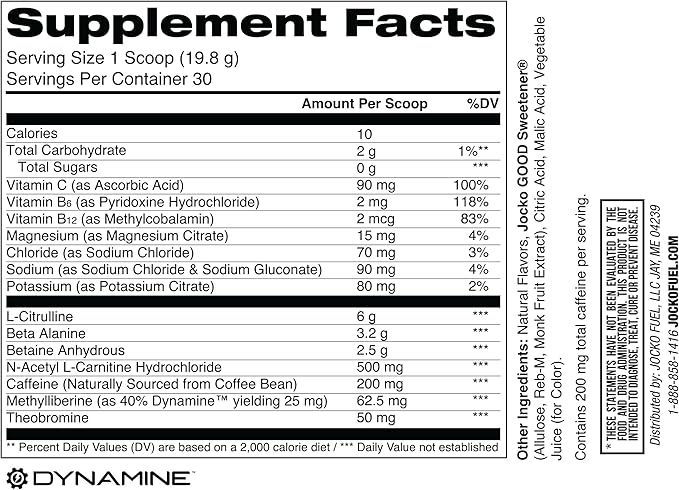Jocko Fuel Pre Workout for Men &amp Women - High Stim Low Sugar Blend with Beta Alanine + L-Citrulline Support Muscle Pump Energy &amp Recovery 200mg of Caffeine Fruit Punch 30 Servings 1.31lbs