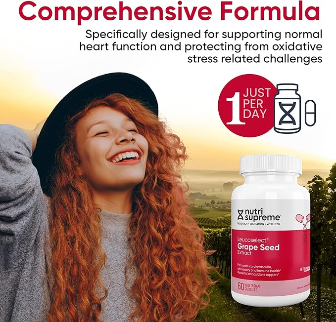 Nutri Supreme Grapeseed Extract Leucoselect Polyphenols for Super Antioxidant Support Cardiovascular Health Kosher Certified 60 Capsules