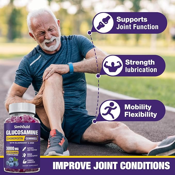 2 Packs Glucosamine Chondroitin Gummies - 3000MG Extra Strength Joint Support Supplement with MSM &amp Elderberry Flexibility Antioxidant Immune Support Gummy for Adults Men &amp Women