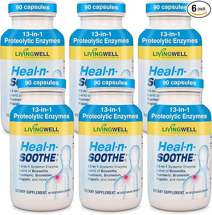HEAL-N-SOOTHE Proteolytic Systemic Enzymes – Joint Supplement with Bromelain Papain Boswellia – Joint Mobility Muscle Flexibility Protein Digestion Circulatory &amp Immune Health - 90 Count (6 P