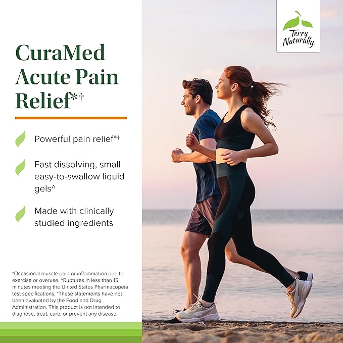 Terry Naturally CuraMed Acute Pain Relief - Supplement with BCM-95 Curcumin &amp BOS-10 Boswellia - Black Sesame Seed Oil to Support Relief of Occasional Discomfort - 120 Liquid Gels (Pack of 2)