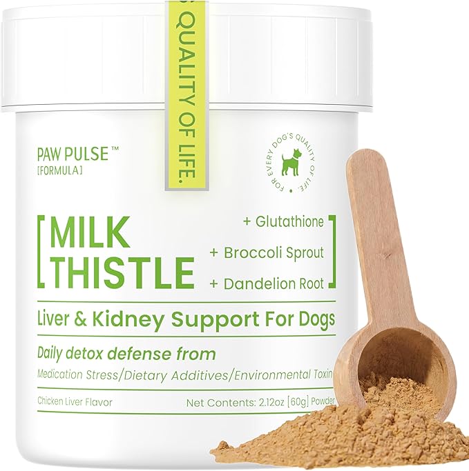 Pawpulse Formula Milk Thistle for Dogs – Liver &amp Kidney Support Powder with Silymarin &amp Glutathione – Daily Detox Antioxidant &amp Metabolic Natural Support 2.12 oz