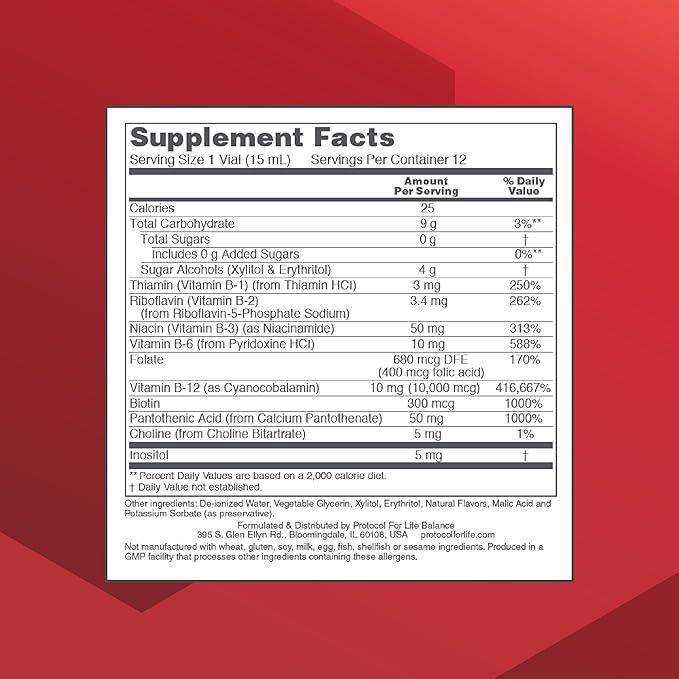 PROTOCOL FOR LIFE BALANCE Nutri-Dose B-12 10000mcg - Liquid Vitamin B-12 - for Energy Nerve Health &amp Metabolism Support* - with Folate &amp Biotin - Convenient Vials - High Potency B-12-12