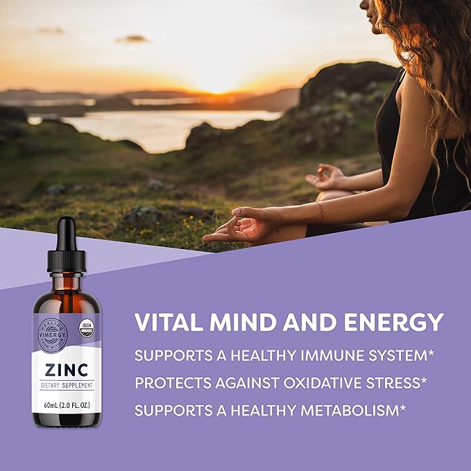 VIMERGY USDA Organic Zinc Supplements for Women &amp Men (7.5mg Liquid Zinc Per Serving) Fast-Absorbing Immune Support Promotes Healthy Bones &amp Skin Vegan