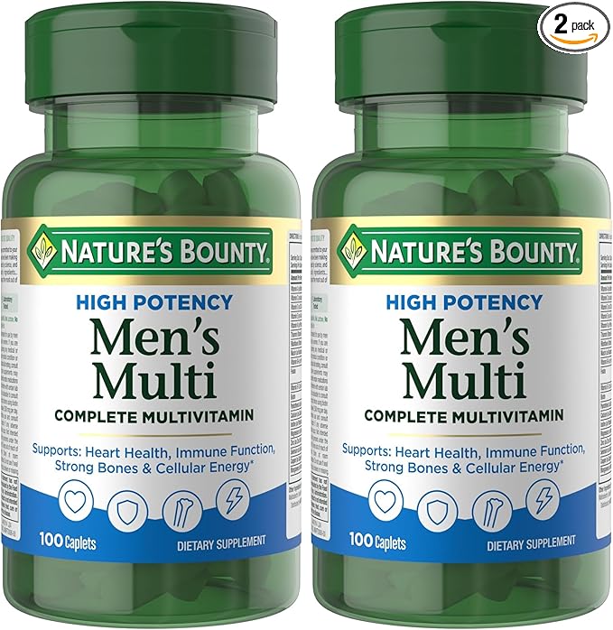 Nature’s Bounty High Potency Men’s Complete Multivitamin Daily Men’s Health Vitamin for Heart Health and Immune Support Men's Multivitamin for Strong Bones Overall Health and Wellness 100 Capsules