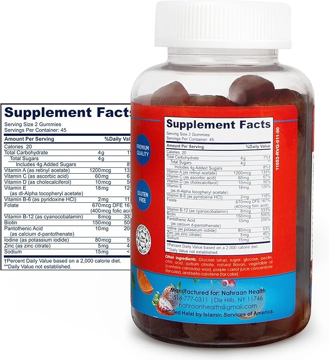 Halal Vitamins for Kids &amp Halal Multivitamins Gummies for Adults - Multivitamins A C D E B6 B12 - Non-GMO Vegetarian Halal Gummies - 90 Count Each