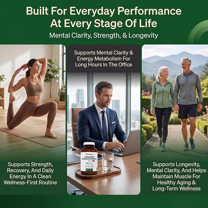 PRISTINE'S Creatine Monohydrate Capsules for Women &amp Men - NSF Certified 75 Day Supply 3G Creatine Pills for Women - Cognitive &amp Athletic Performance Support - Enhanced Recovery Glass Bottle