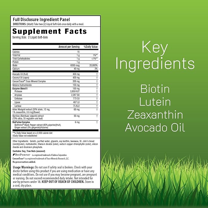 Irwin Naturals Biotin-6000 - Supports Strength &amp Protection for Hair &amp Nails with Avocado Oil Coconut Oil Lutein &amp Zeaxanthin - 60 Liquid Softgels