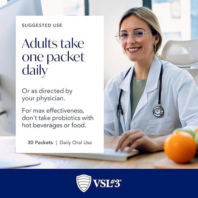 VSL#3® Probiotic Powder for Digestive Health IBS &amp UC Symptoms - 450B CFUs High-Potency Multi-Strain Live Refrigerated Probiotic Medical Food for Gut Health Support in Men &amp Women 30 Pa