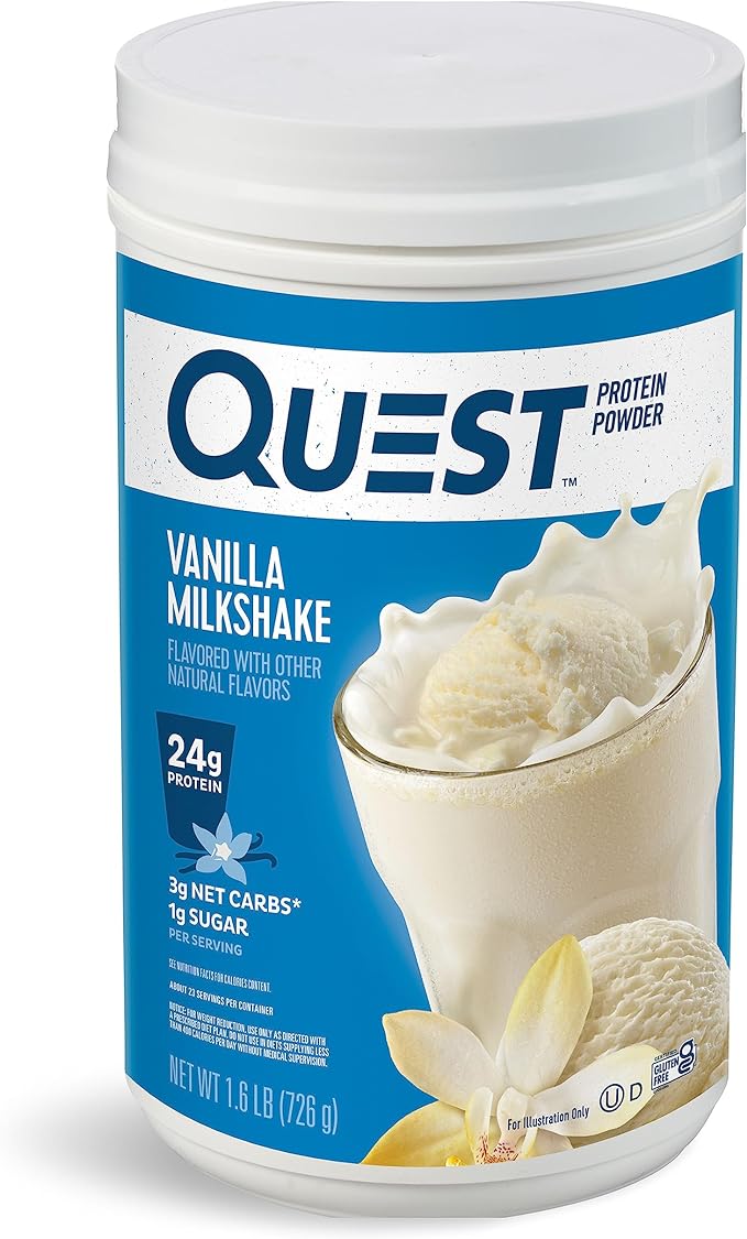Quest Nutrition Vanilla Milkshake Protein Powder 24g of Protein 1g of Sugar Low Carb Gluten Free 1.6 Pound 23 servings