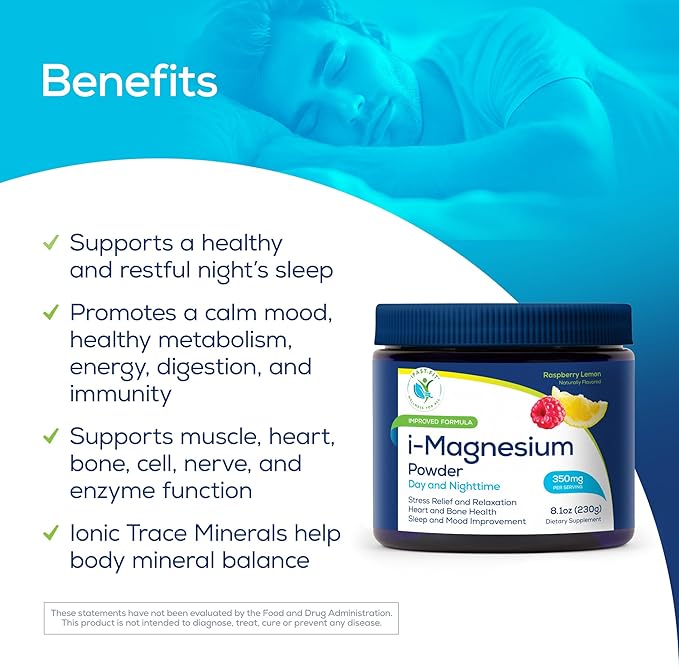 Ifastfit i-Magnesium Powder Blend of Citrate Malate and Glicynate Supplement with Trace Mineral Complex Raspberry Lemon Flavor Highly absorbable Stress Constipation