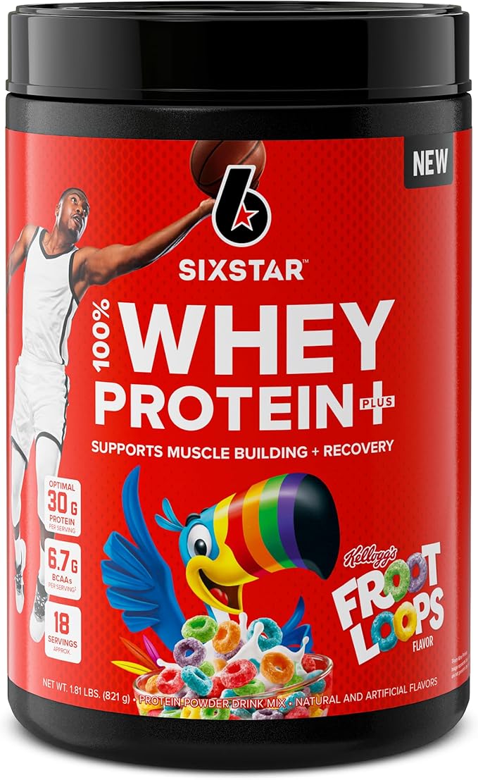 Six Star Whey Protein Powder Plus Kellogg's Froot Loops &amp Frosted Flakes Flavors | 30g Protein | Muscle Builder for Men &amp Women | 1.8lb Each