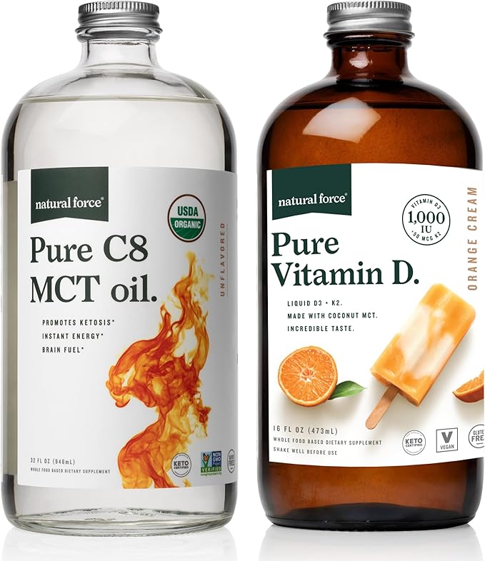 Natural Force Pure Vitamin D Orange Cream 16 fl oz Organic Pure C8 MCT Oil 32 oz