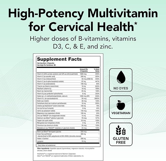 Theralogix ProCerv HP High-Potency Multivitamin - 90-Day Supply - Support for Women &amp Men - Immune Support Supplement - Includes Vitamin B Vitamin C Vitamin D &amp Zinc - NSF Certified - 270 Ca