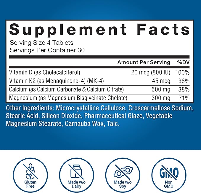 Force Factor Ultimate Magnesium Glycinate Calcium &amp Vitamins D3 &amp K2 Bone Strength Supplement for Women Muscle Relaxation Nerve Function &amp Healthy Bones Easy to Swallow Glaze Coating