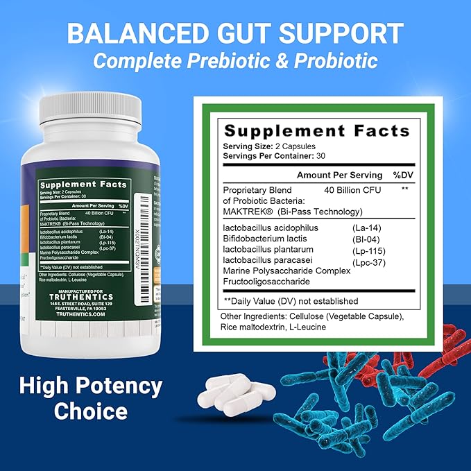 TRUTHENTICS Resveratrol with TransResveratrol + Advanced Probiotic Bundle - Healthy Aging Heart Immune &amp Digestive Support - Gluten Free Non-GMO - Easy to Swallow Capsules