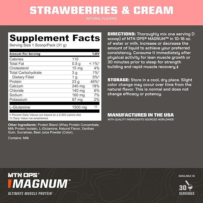 MTN OPS Magnum Strawberries &amp Cream Protein Powder 23g of Whey Isolate Protein &amp Milk Protein with BCAAs Zero Sugar &amp Gluten Free 30-Servings