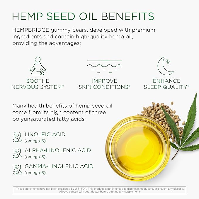 Hemp Gummies - Made in USA - Omega 3 Supplement with Hemp Oil - Fruity Gummies for Joints Muscles Relax Calm Sleep Skin and Nails