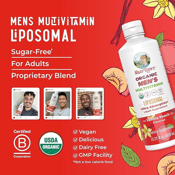 MaryRuth Organics Multivitamin for men | Sugar Free mens Multivitamin | Liquid Vitamins for men | Immune Support Supplement | Cognitive Health &amp Overall Wellness | Vegan | Non-GMO | 15.22 Fl Oz