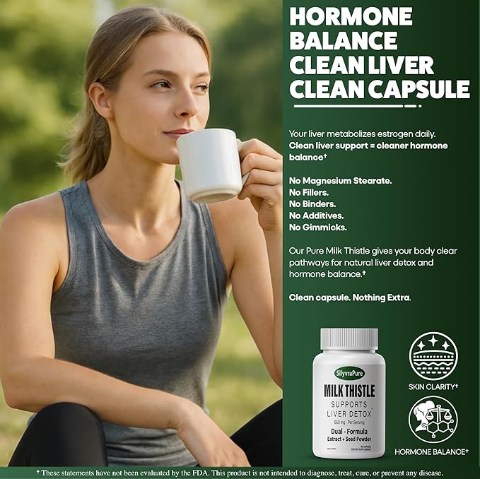 Milk Thistle for Women – Supports Liver Detox &amp Cleanse Hormone Balance &amp Skin Clarity | Dual Formula 650mg 80% Silymarin No Fillers Pullulan Capsules Non-GMO 60 Capsules