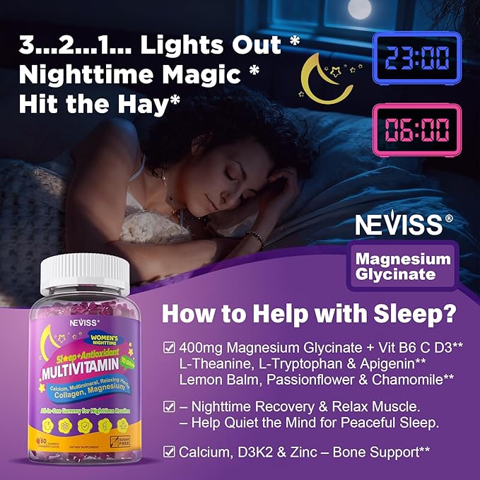 NEVISS 52-in-1 Methylated Multivitamin for Women Gummies with Iron Omega-3 B6 B9 B12 for Day | Magnesium Glycinate Calcium Collagen for Night Renewal/Sleep Womens 18 30 40 50 60 70+ AM PM Daily