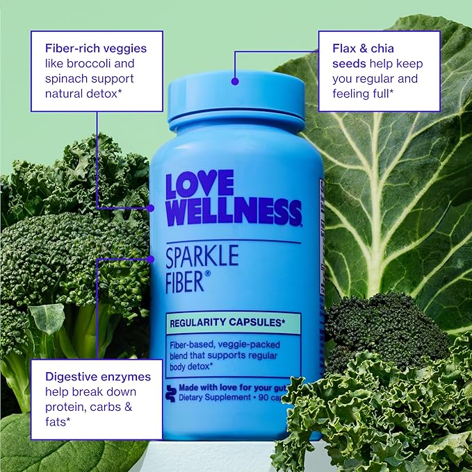 Love Wellness Bye Bye Bloat and Sparkle Fiber | Universal Gut Duo | Digestive Enzymes for Gas &amp Fast Acting Bloating Relief for Women
