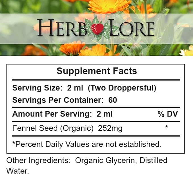 Herb Lore Organic Fennel Seed Tincture - Soothes Gas &amp Bloating - Lactation Support Supplement - 4 fl oz
