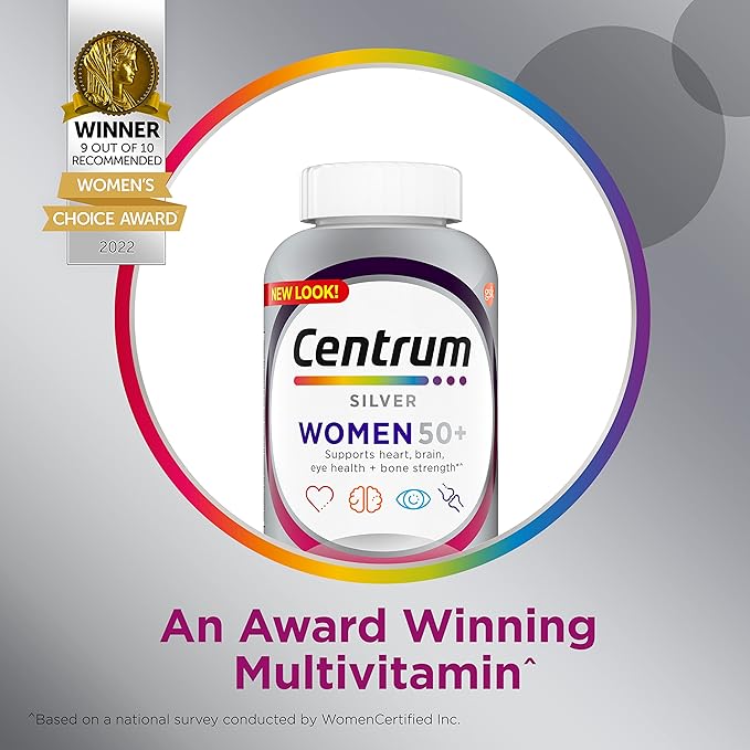 Centrum Silver Women's Multivitamin for Women 50 Plus Multivitamin/Multimineral Supplement with Vitamin D3 B Vitamins Calcium and Antioxidants Gluten Free Non-GMO Ingredients - 300 Count