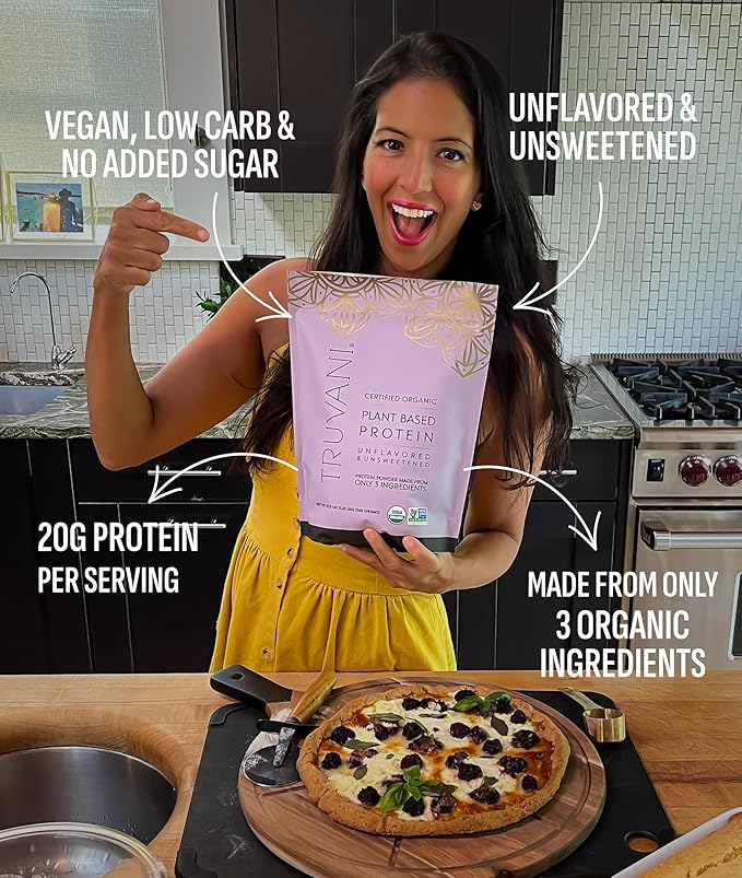 Truvani Pea Protein Powder | Unflavored | 20g Organic Vegan Plant Based Protein | 20 Servings | Keto | Gluten &amp Dairy Free | Low Carb | No Added Sugar