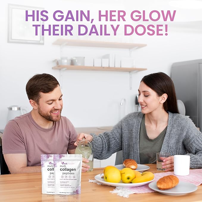 Multi Collagen Peptides Powder 1 Pounds collagen powder- Type IIIIIIVX with Biotin 10000mcg Hyaluronic acid powder Vitamin C - Unflavored Collagen Protein Powder - Keto &amp Paleo Easy Dissol