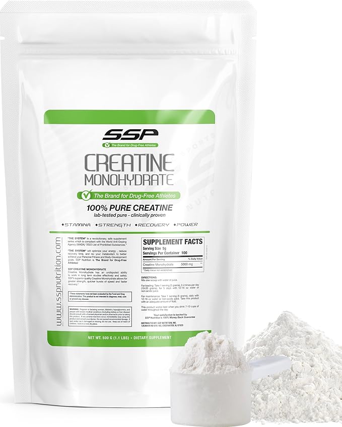 SSP Creatine Monohydrate - Unflavored Supplement for Hydration Recovery &amp Muscle Support - Workout &amp Fitness Nutrition for Women &amp Men - 100% Pure Creatine