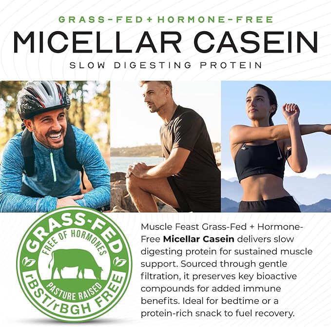 Muscle Feast Grass Fed Micellar Casein Protein Powder Pasture Raised &amp Hormone Free Slow Digesting Casein Protein - Supports Overnight Muscle Recovery Gluten Free Protein Powder - Vanilla 4lb