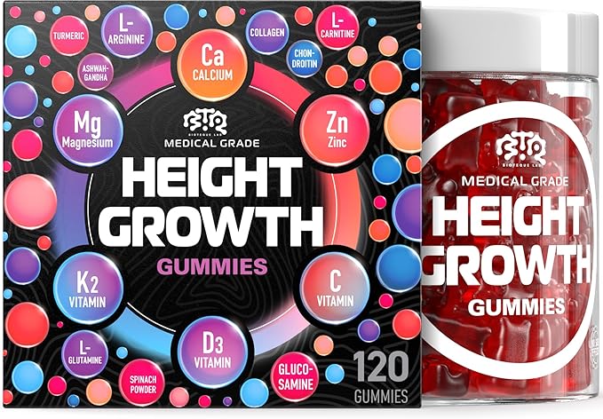 Height Growth Increase Gummies Vitamins Grow Tall Supplement Calcium Magnesium Zinc Ashwagandha Glucosamine Multivitamin for Teens Kids 120 Gummies